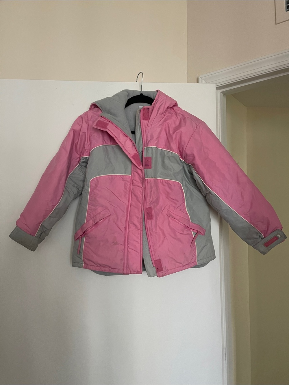 Girls' Pink and Gray Hooded Winter Coat